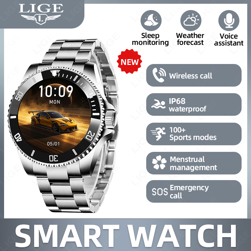 Luxury Watch Hd - LIGE ธุรกิจสมาร์ทวอทช์ผู้ชายหรูหรากีฬานาฬิกาผู้ชาย 1.27 ''หน้าจอ HD ตัวติดตามฟิตเนสกันน้ำบลูทูธสมาร์ทวอทช์