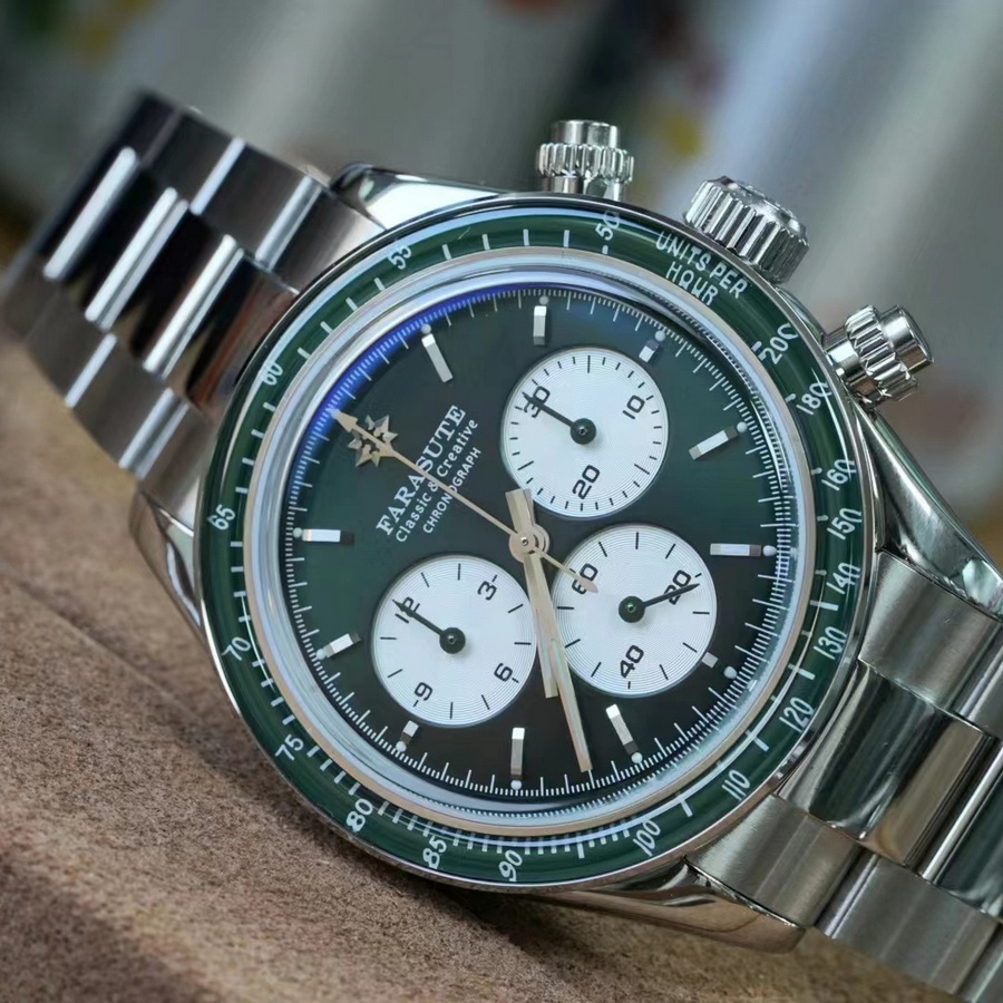 Chronograph Flyback Watch - FARASUTE นาฬิกาอัตโนมัติสำหรับผู้ชายคลาสสิก 39 มม.โครโนกราฟนาฬิกาข้อมือ 5 บาร์กระจกแซฟไฟร์