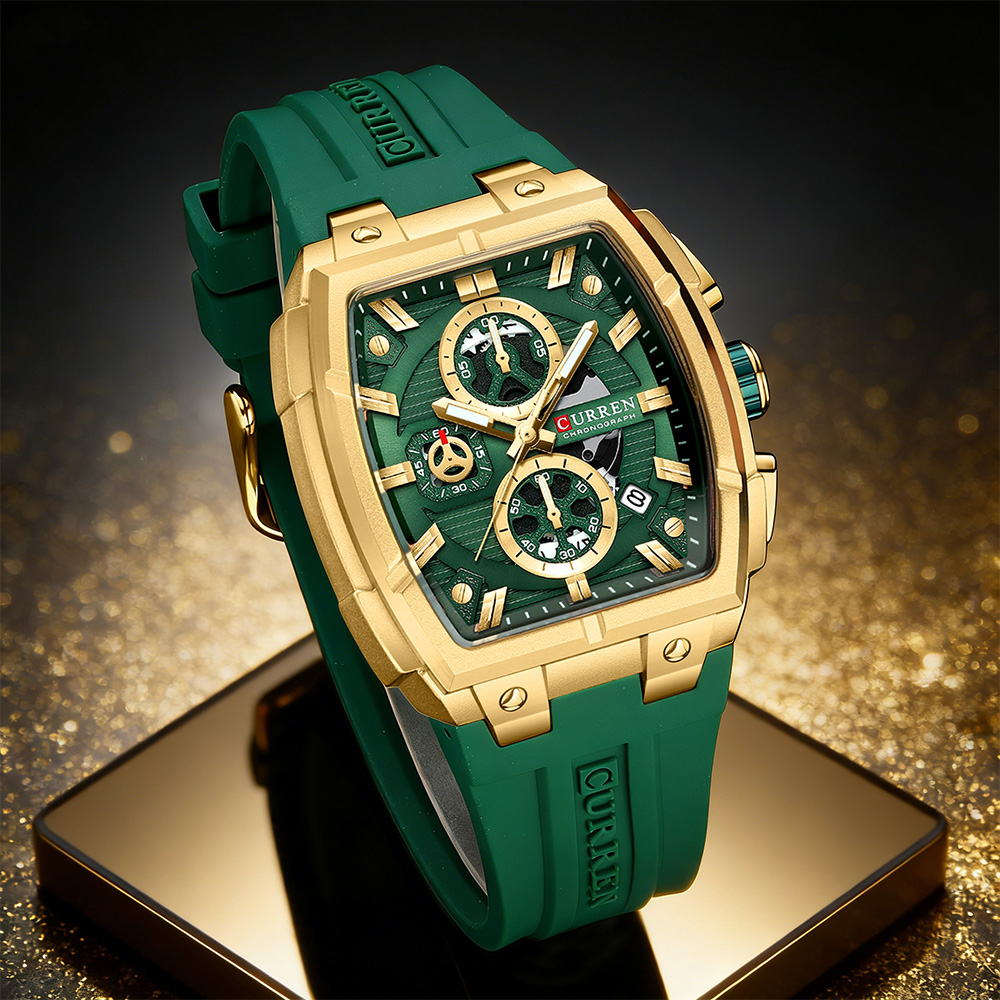 Luxury Watch Japan - CURREN นาฬิกาวินเทจสุดหรูสำหรับผู้ชายกีฬานาฬิกาข้อมือควอทซ์โครโนกราฟพร้อมสายซิลิโคน,วันที่,เรืองแสง