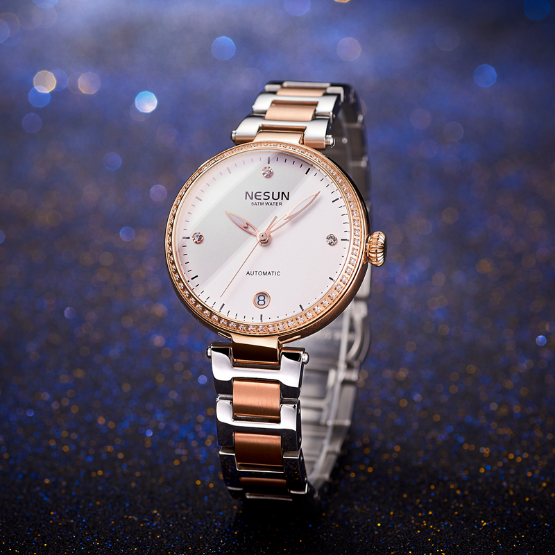 Luxury Watch Japan - NESUN-ญี่ปุ่น MIYOTA นาฬิกากลไกอัตโนมัติสำหรับผู้หญิง 50M กันน้ำนาฬิกาเพชรอัตโนมัติวันที่สวิตเซอร์แลนด์แบรนด์หรู N9215