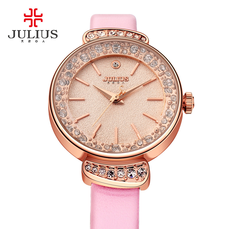 Luxury Watch Japan - ไรน์สโตนนาฬิกาผู้หญิงญี่ปุ่นควอตซ์ชั่วโมงแฟชั่นสร้อยข้อมือหรูหราหนังแท้นาฬิกาของขวัญวันเกิดของหญิงสาวจูเลียสไม่มีกล่อง