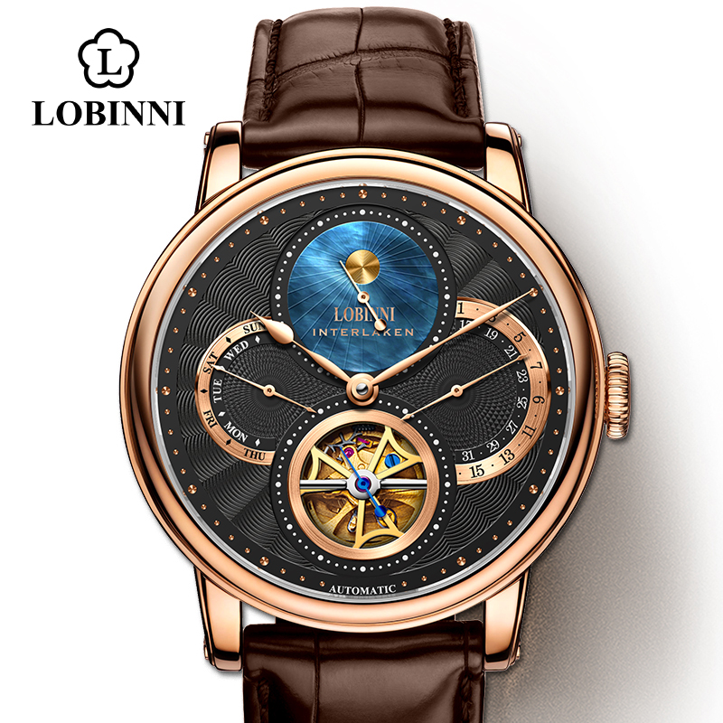 Chronograph Flyback Watch - นาฬิกา LOBINNI สำหรับผู้ชาย นาฬิกาอัตโนมัติสีทอง นาฬิกาข้อมือแฟชั่น สปอร์ต