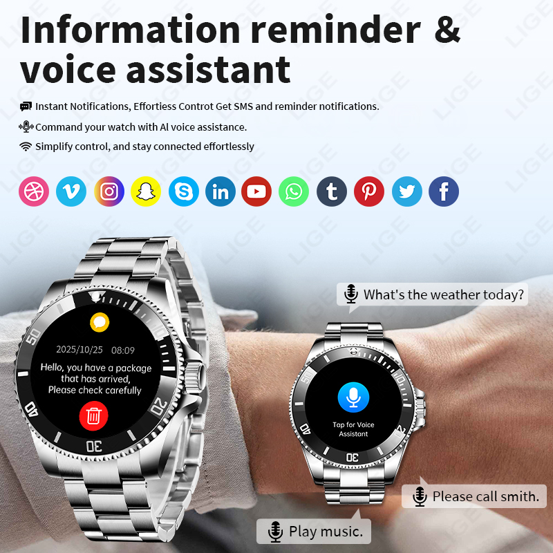 LIGE ธุรกิจสมาร์ทวอทช์ผู้ชายหร - Luxury Watch Hd บทวิจารณ์และราคา
